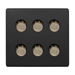 Matt Black and Antique Brass 6 Gang Dimmer Switch
