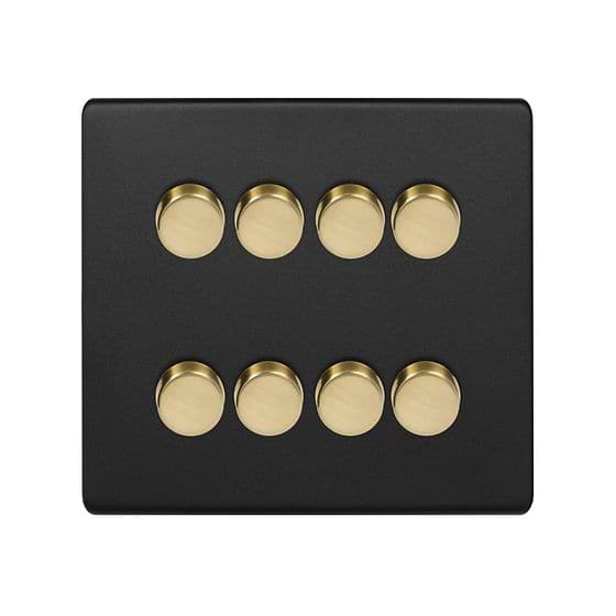The Camden Collection Matt Black & Brushed Brass 8 Gang 2 -Way Intelligent Dimmer 150W LED (300W Halogen/Incandescent)