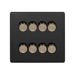 Matt Black and Antique Brass 8 Gang Dimmer Switch
