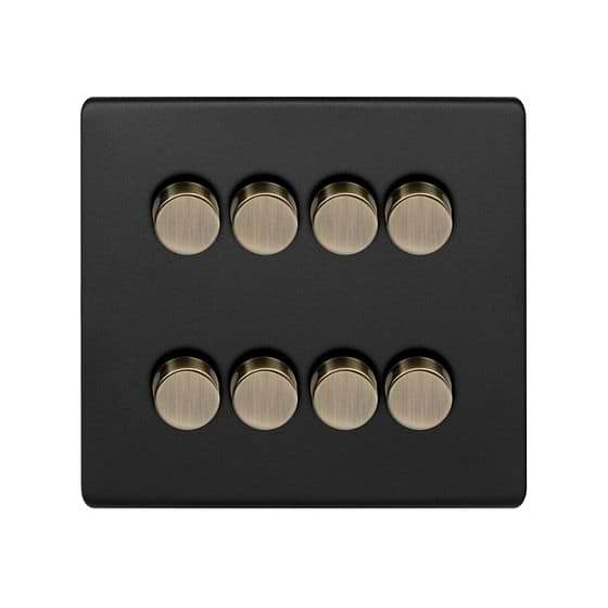 Soho Lighting Matt Black and Antique Brass 8 Gang 2 -Way Intelligent Dimmer 150W LED (300W Halogen/Incandescent)