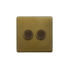 The Belgravia Collection Old Brass 2 Gang 250W LED Multi-Way Dimmer Switch