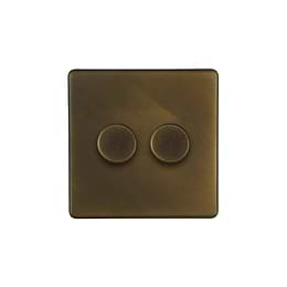 The Westminster Collection Vintage Brass 2 Gang 250W LED Multi-Way Dimmer Switch