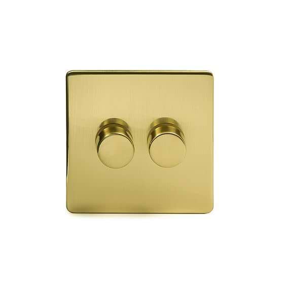 The Savoy Collection Brushed Brass 2 Gang 1000W DC1-10V Dimmer Switch