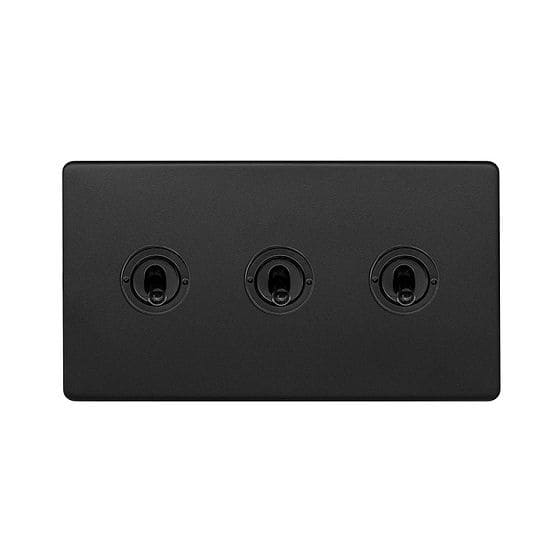 The Camden Collection Matt Black 20A 3 Gang 2 Way Toggle Switch Screwless