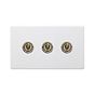 Soho Lighting Primed Paintable 3 Gang 2 Way Toggle Switch with Antique Brass Switch