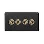 Matt Black and Antique Brass 4 Gang Toggle Light Switch