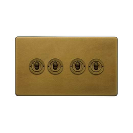 Old Brass 4 Gang Toggle Light Switch
