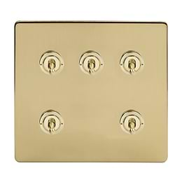 Soho Lighting Brushed Brass 5 Gang Toggle Light Switch 20A 2 Way Screwless