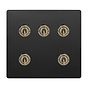 Matt Black and Antique Brass 5 Gang Toggle Switch
