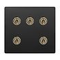 Soho Lighting Matt Black and Antique Brass 5 Gang Toggle Light Switch 20A 2 Way