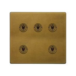 Old Brass 5 Gang Toggle Switch
