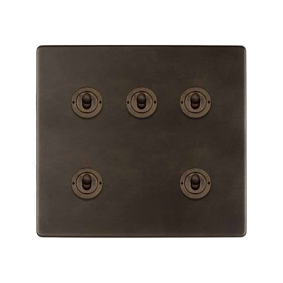 The Westminster Collection Vintage Brass 5 Gang Toggle Light Switch 20A 2 Way