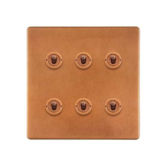 The Chiswick Collection Antique Copper 6 Gang Toggle Light Switch 20A 2 Way