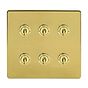 The Savoy Collection Brushed Brass 6 Gang Toggle Light Switch 20A 2 Way Screwless