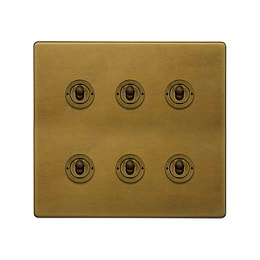 Old Brass 6 Gang Toggle Switch
