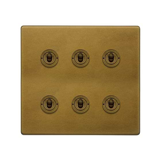 The Belgravia Collection Old Brass 6 Gang Toggle Light Switch 20A 2 Way