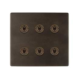 Vintage Brass 6 Gang Toggle Switch