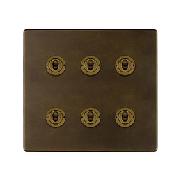 The Westminster Collection Vintage Brass 6 Gang Toggle Light Switch 20A 2 Way