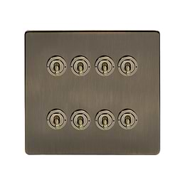 The Charterhouse Collection Antique Brass 8 Gang Toggle Light Switch 20A 2 Way Screwless