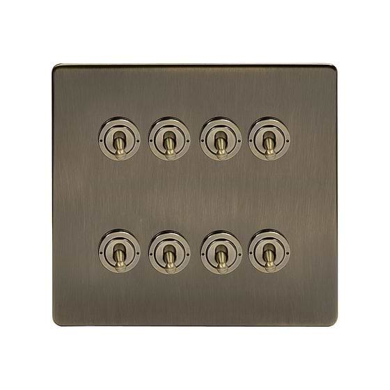 The Charterhouse Collection Antique Brass 8 Gang Toggle Light Switch 20A 2 Way Screwless