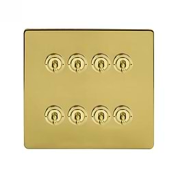Soho Lighting Brushed Brass 8 Gang Toggle Light Switch 20A 2 Way Screwless