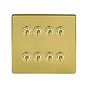 The Savoy Collection Brushed Brass 8 Gang Toggle Light Switch 20A 2 Way Screwless
