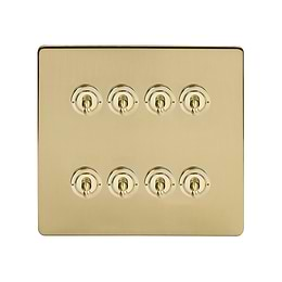 Soho Lighting Brushed Brass 8 Gang Toggle Light Switch 20A 2 Way Screwless