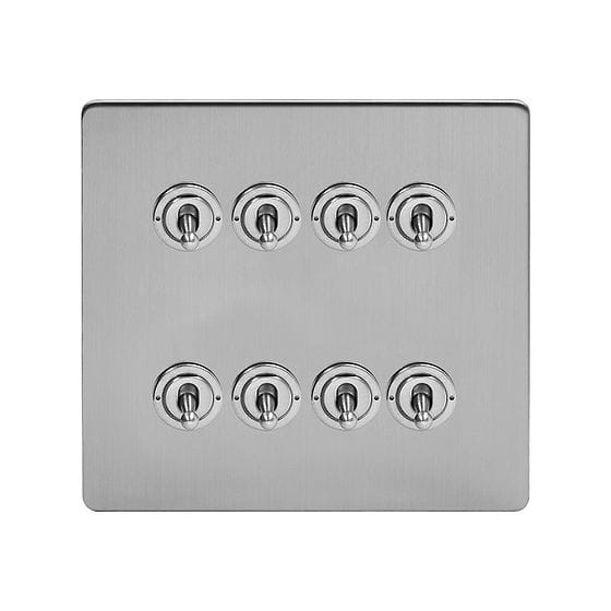 Soho Lighting Brushed Chrome 8 Gang Toggle Light Switch 20A 2 Way Screwless