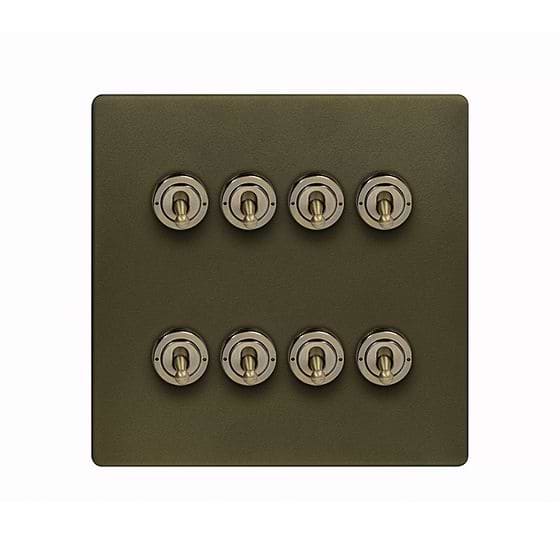 The Eton Collection Bronze 8 Gang Toggle Light Switch 20A 2 Way Screwless