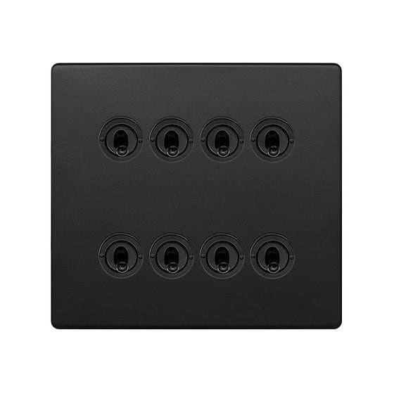 The Camden Collection Matt Black 8 Gang Dimmer & Toggle Combo 4x150W LED Dimmer 4x20A Toggle