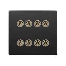 Matt Black and Antique Brass 8 Gang Toggle Switch
