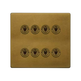 The Belgravia Collection Old Brass 8 Gang Toggle Light Switch 20A 2 Way