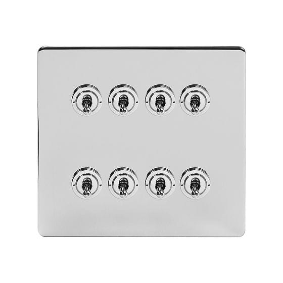 Soho Lighting Polished Chrome 8 Gang Toggle Light Switch 20A 2 Way Screwless