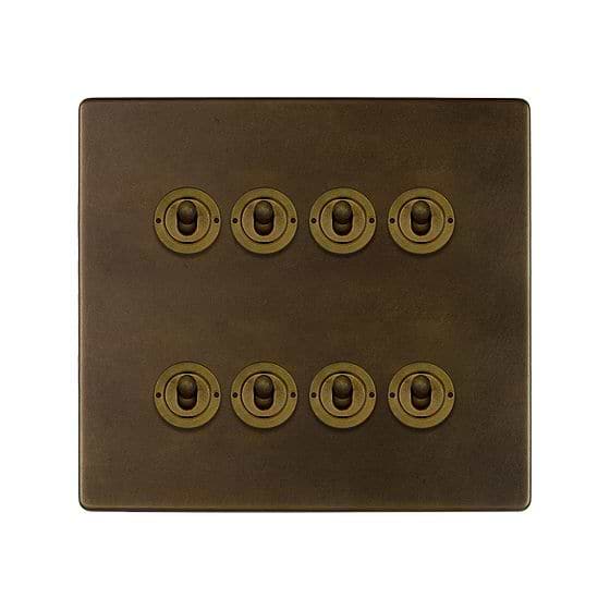 Vintage Brass 8 Gang Toggle Switch
