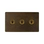 The Westminster Collection Vintage Brass 3 Gang Intermediate Toggle Switch