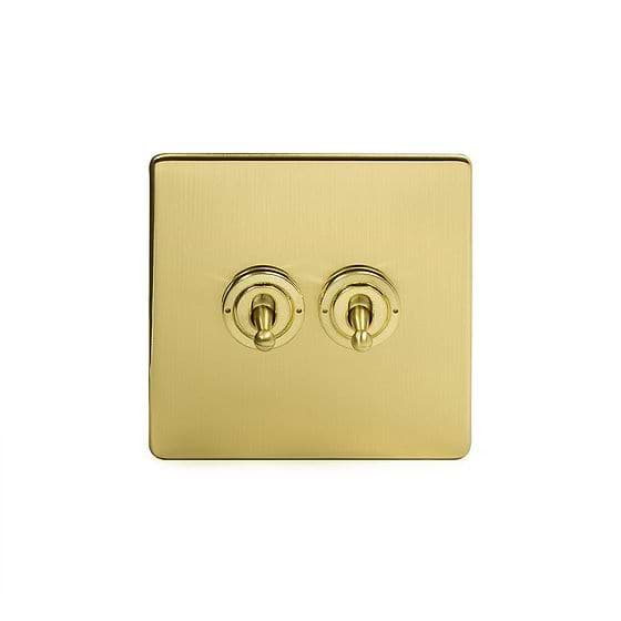 The Savoy Collection Brushed Brass 2 Gang Retractive Toggle Switch Screwless