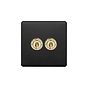 The Camden Collection Matt Black & Brushed Brass 2 Gang Retractive Toggle Switch Screwless
