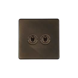 The Westminster Collection Vintage Brass 2 Gang Retractive Toggle Switch