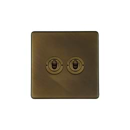 The Westminster Collection Vintage Brass 2 Gang Retractive Toggle Switch