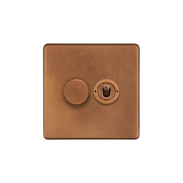 The Chiswick Collection Antique Copper 2 Gang Dimmer and Toggle Switch Combo (1x150W LED Dimmer 1x20A 2 Way Toggle)