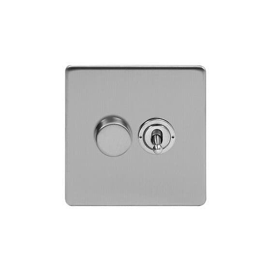 Soho Lighting Brushed Chrome 2 Gang Dimmer and Toggle Switch Combo (1x150W LED Dimmer 1x20A 2 Way Toggle)