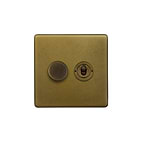 The Belgravia Collection Old Brass 2 Gang Dimmer and Toggle Switch Combo (1x150W LED Dimmer 1x20A 2 Way Toggle)