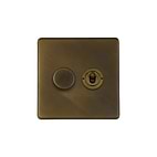 The Westminster Collection Vintage Brass 2 Gang Dimmer and Toggle Switch Combo (1 x 150W LED Dimmer 1 x 20A 2 Way Toggle)