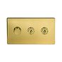 The Savoy Collection Brushed Brass 3 Gang Switch with 1 Dimmer (1x150W LED Dimmer 2x20A 2 Way Toggle)