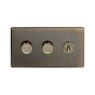 Soho Lighting Antique Brass 3 Gang Switch with 2 Dimmers (2x150W LED Dimmer 1x20A 2 Way Toggle)