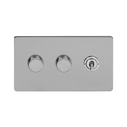 Soho Lighting Brushed Chrome 3 Gang Switch with 2 Dimmers (2x150W LED Dimmer 1x20A 2 Way Toggle)