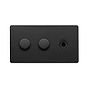 The Camden Collection Matt Black 3 Gang Switch with 2 Dimmers (2x150W LED Dimmer 1x20A 2 Way Toggle)