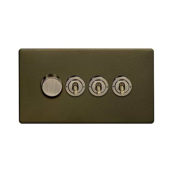 Soho Lighting Bronze 4 Gang Switch with 1 Dimmer (1x150W LED Dimmer 3x20A 2 Way Toggle)