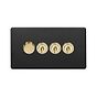 The Camden Collection Matt Black & Brushed Brass 4 Gang Switch with 1 Dimmer (1x150W LED Dimmer 3x20A 2 Way Toggle)