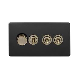 Matt Black and Antique Brass Dimmer Toggle Combo Switch
